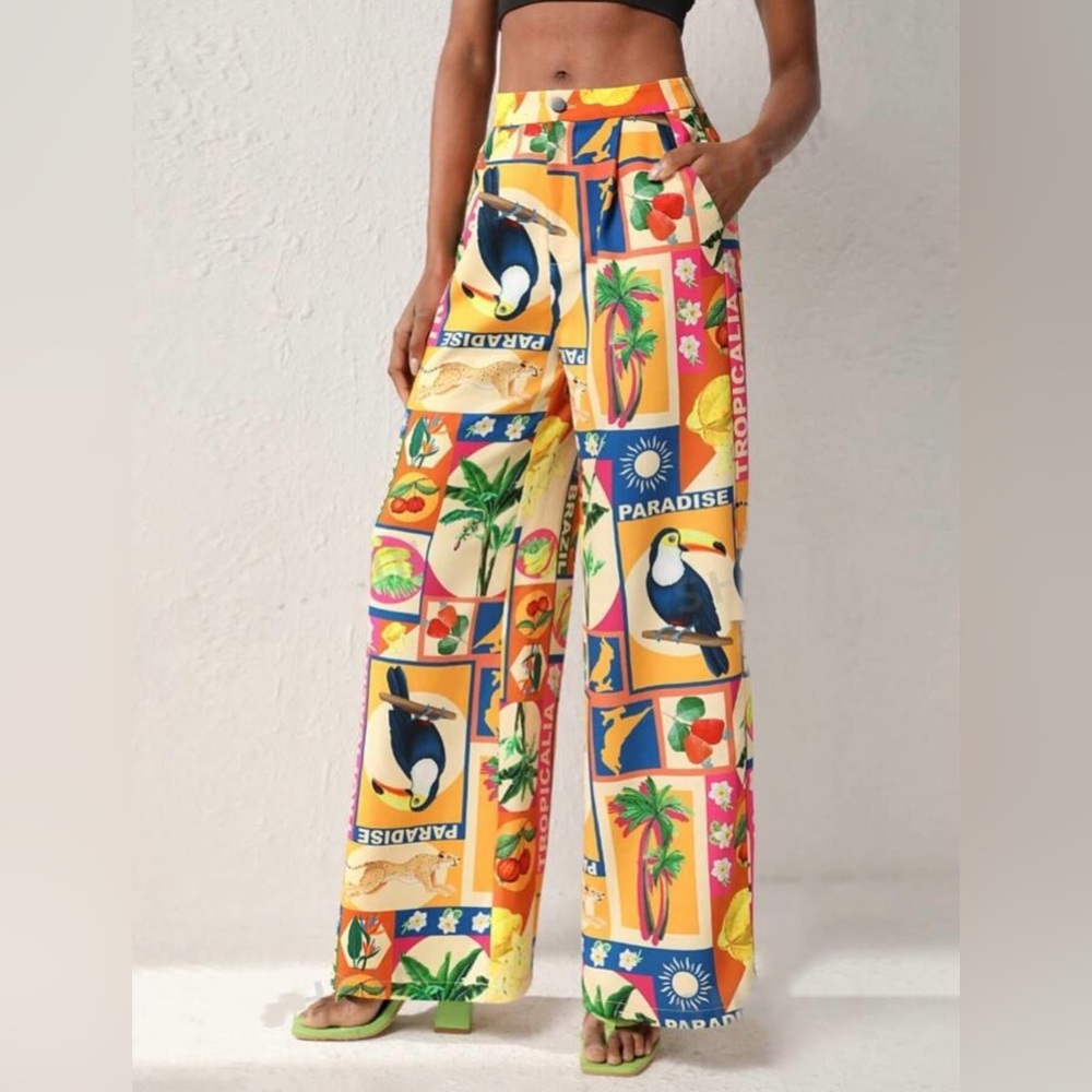 Juliano Michelli Tropical Graphic Wide Leg Pants